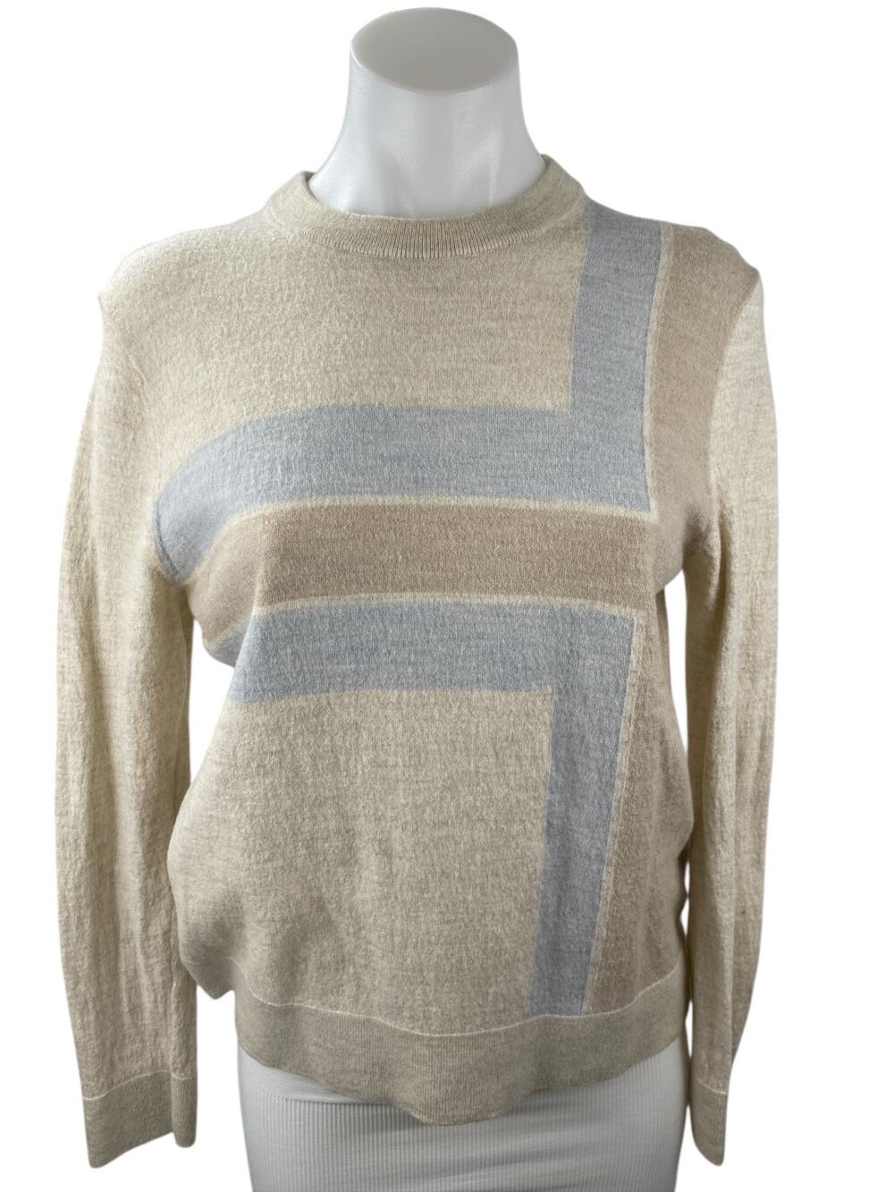 Ted Baker Women's Beige 100% Wool Knit Long Sleeve Crew Neck Sweater Top Size 4